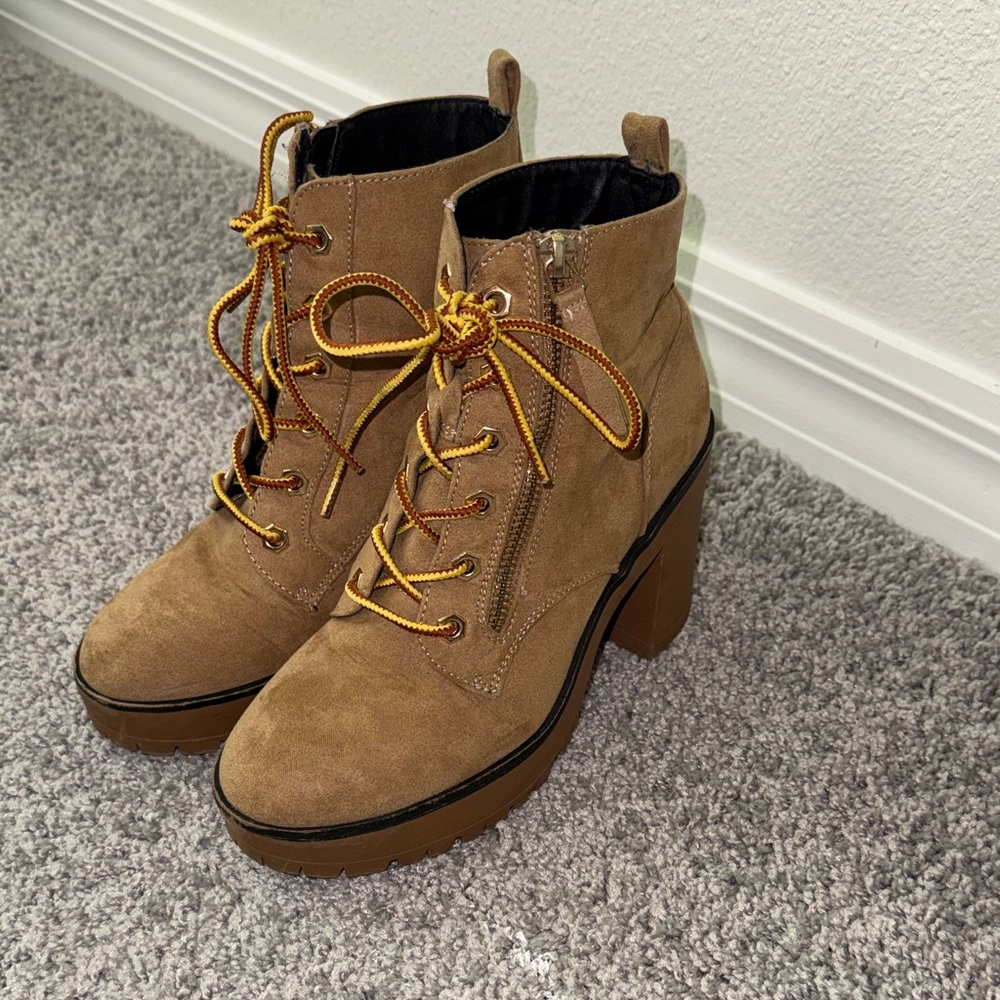 Tan Lace-Up Ankle Boots